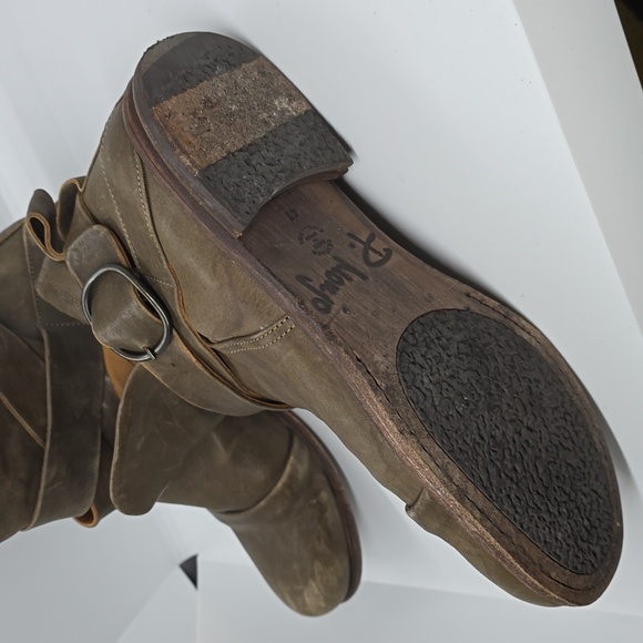 P Monjo dull green Leather buckle Up Ankle Boots, - Picture 5 of 5